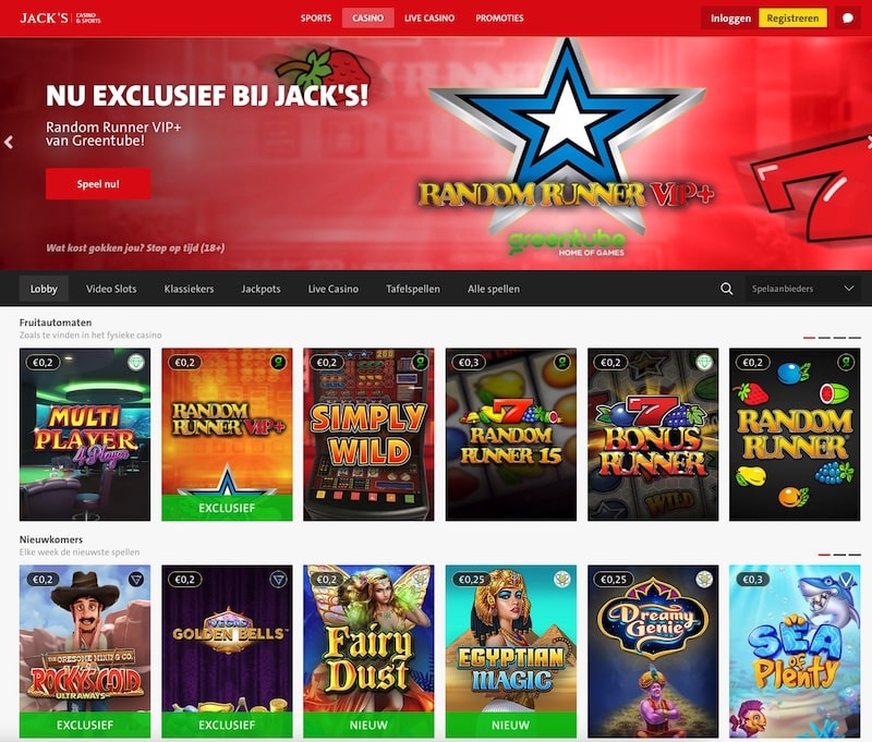 Jack's Casino Hét leukste online casino van Nederland! Max €100 bonus.
