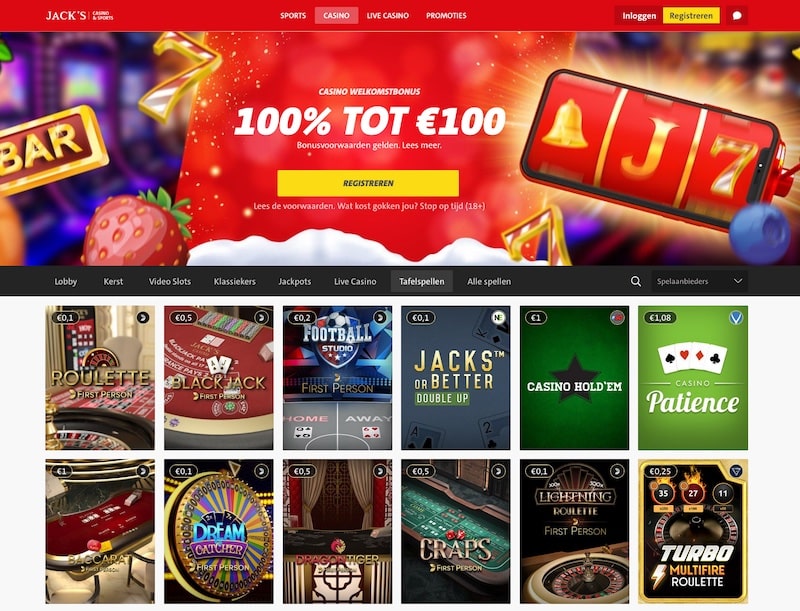 Jack's Casino Online Leukste casino van Nederland! €100 bonus.