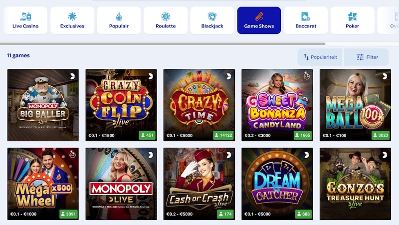 Nederlandse live casino game shows